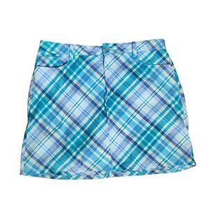 Croft & Barrow Skort‎ Womens SIze 14 Blue Green Plaid Classic Fit Pockets Sports